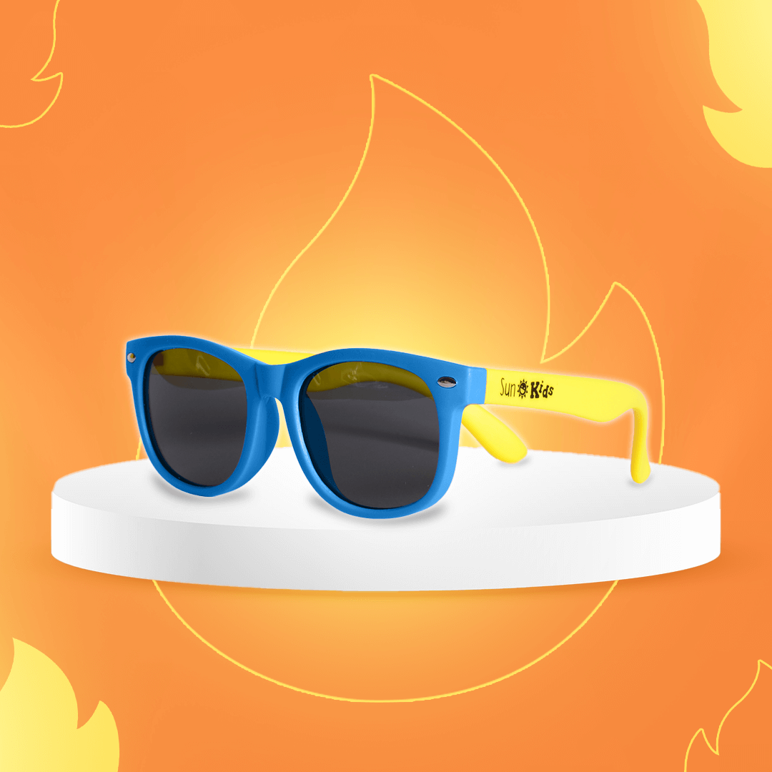 Óculos Flexível Sunkids/Blueflex - Proteção Solar (UVA400/UVB) + Polarização / Quadrado / Azul e Amarelo - SunKids
