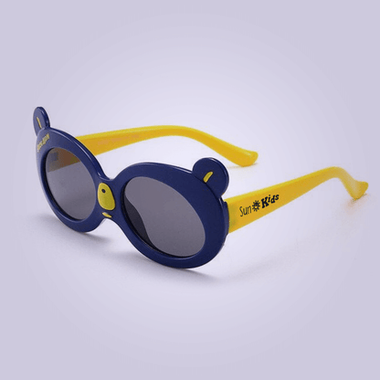 Lançamento Premium: Óculos de Sol Flexível Infantil - Baby Bear - Azul Escuro e Amarelo - SunKids